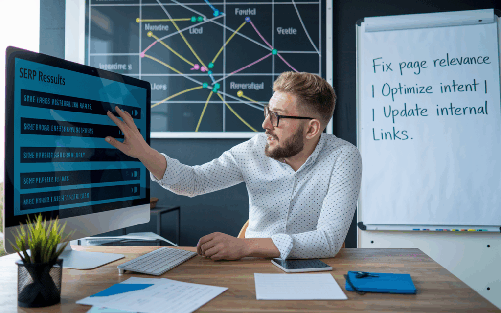 Man analyzing SEO results on computer screen