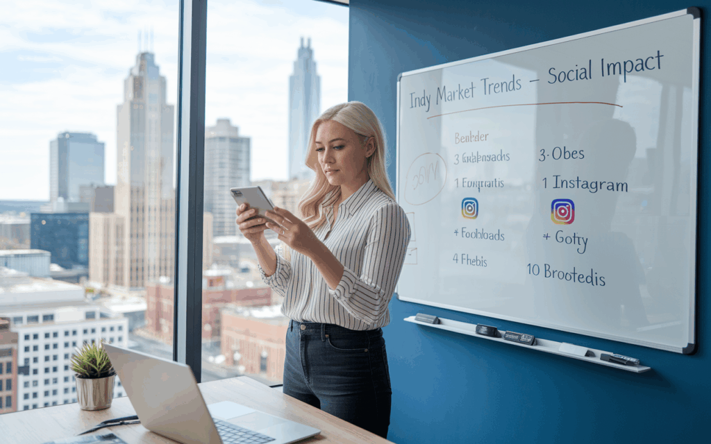Woman analyzing market trends on smartphone.