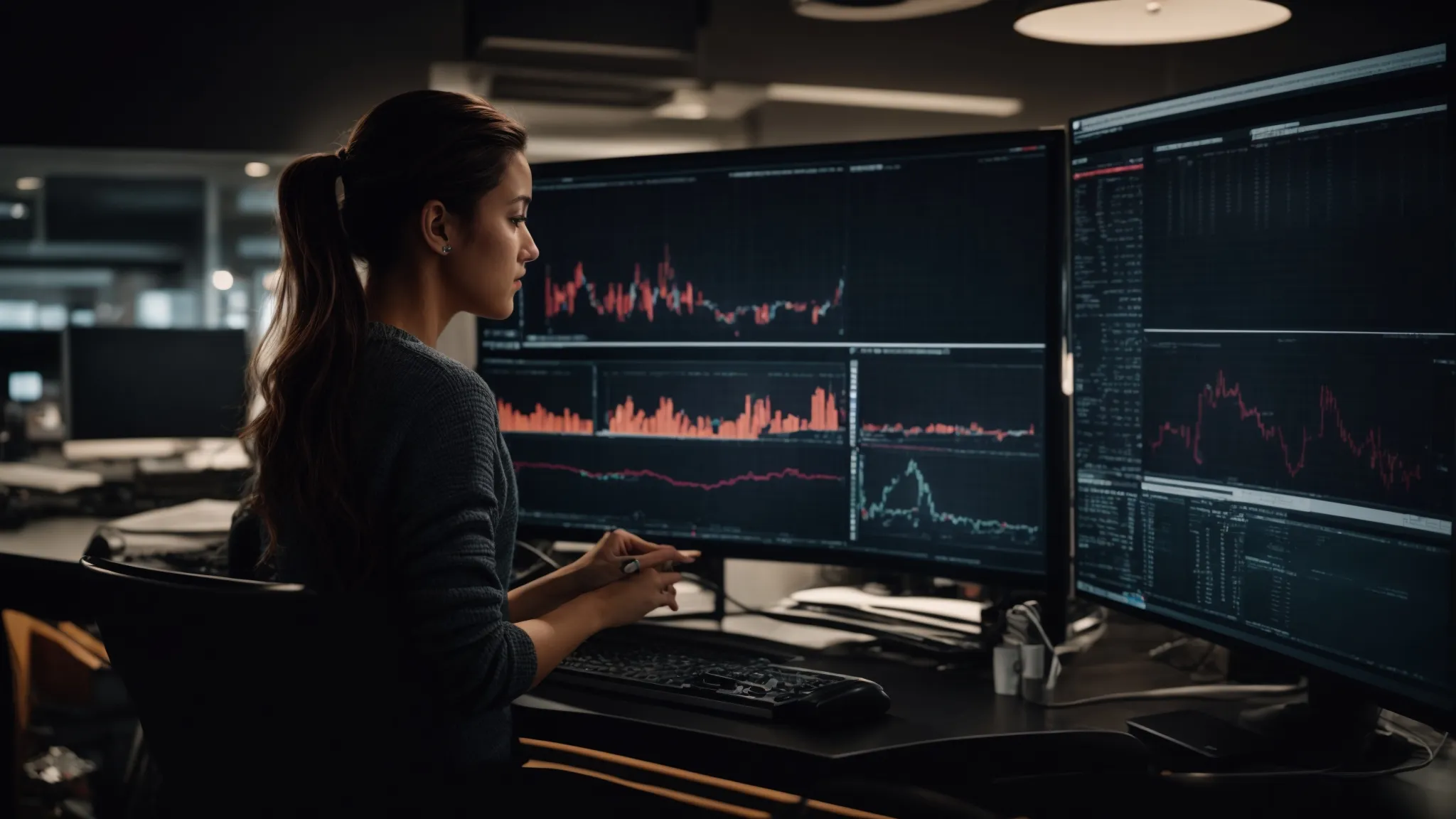 a person at a computer analyzing data on screen about website traffic and image rankings.