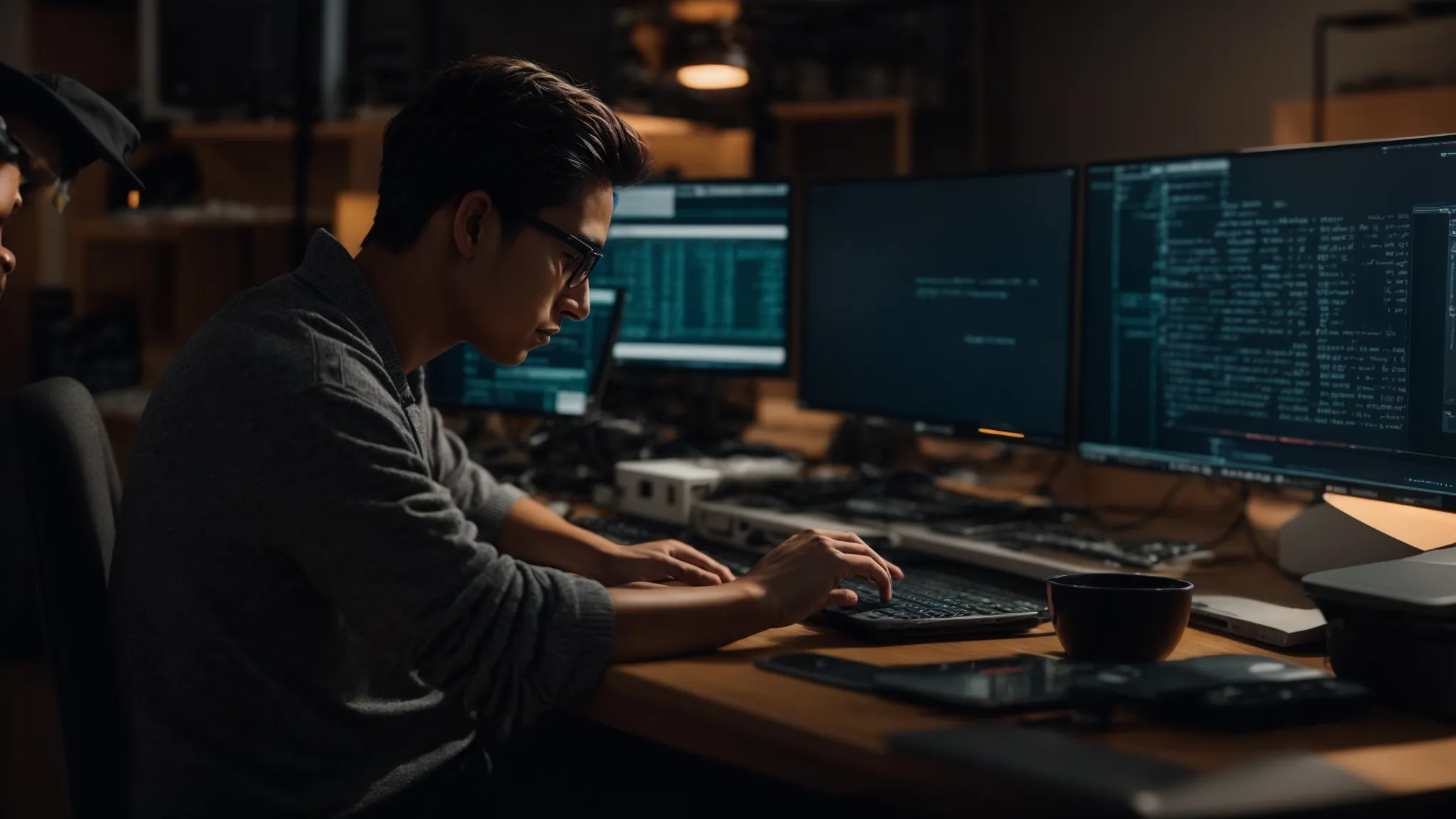 a dedicated programmer intently codes on their computer, bringing to life the structure of a website.