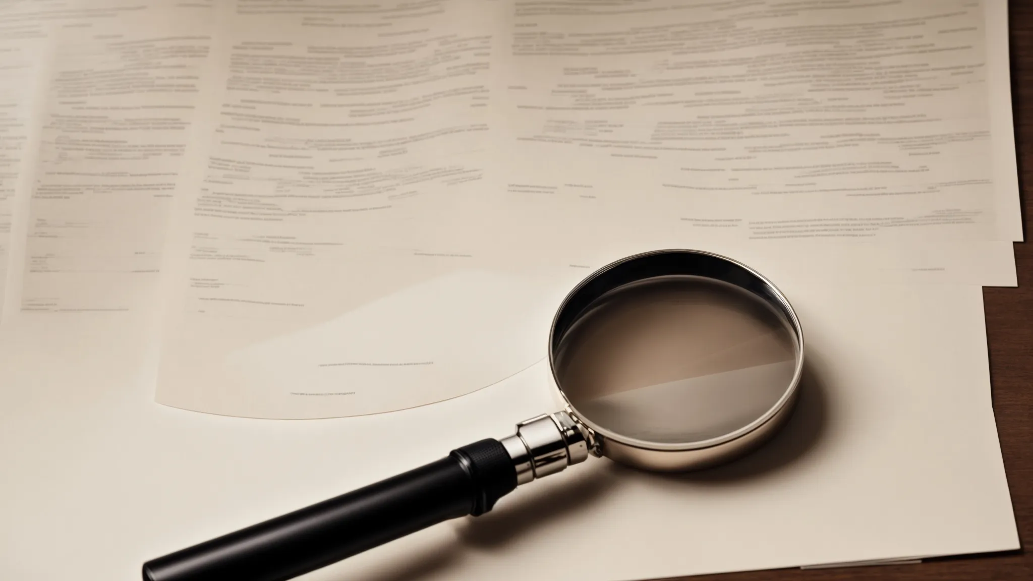 a magnifying glass over a structured outline of a website layout on a desk.