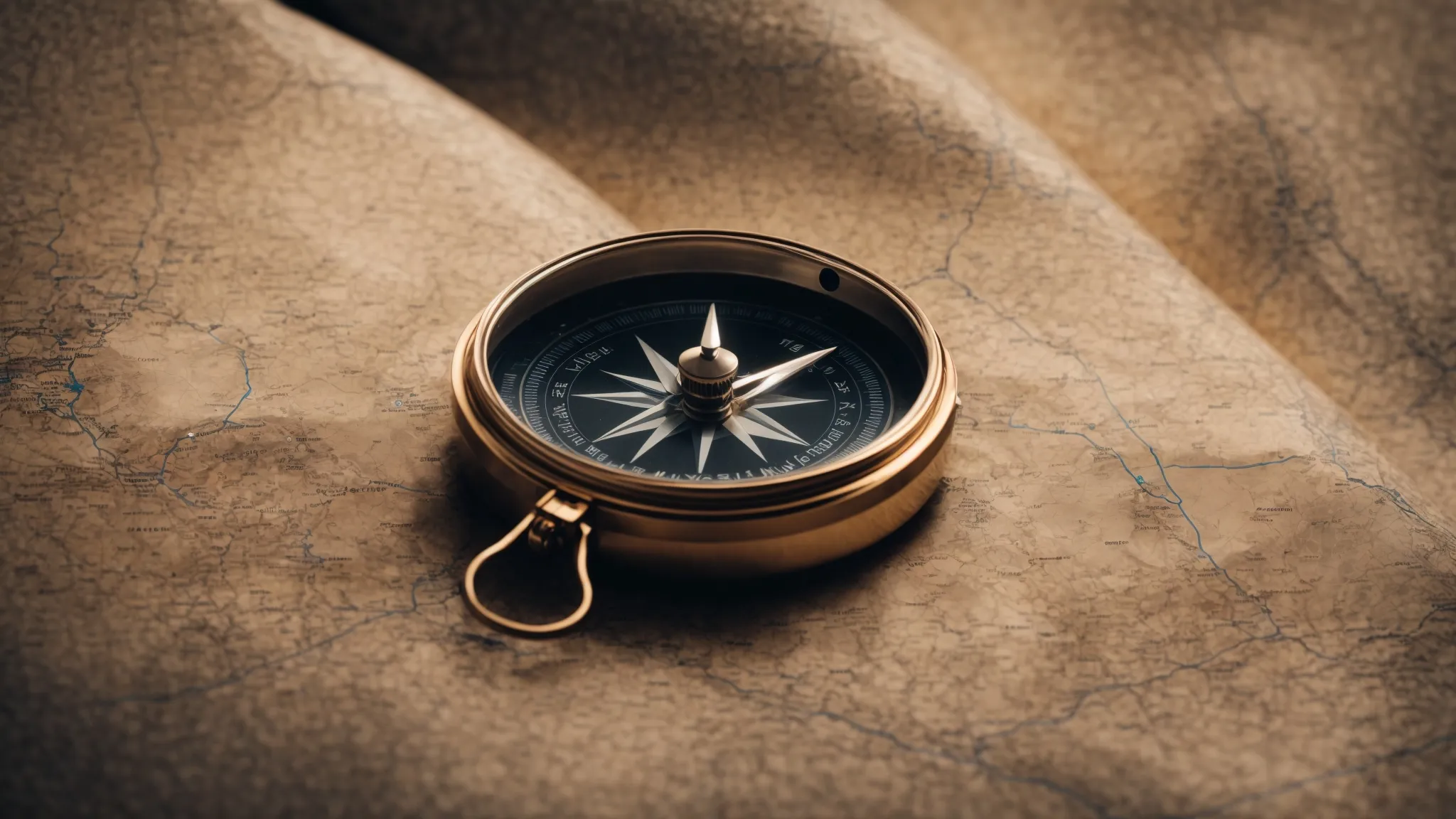 a compass rests on an open map, highlighting a clear path amongst a network of confusing trails.