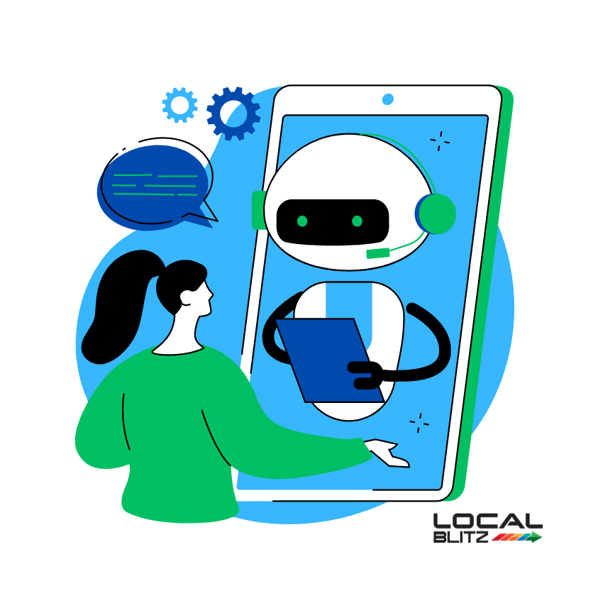 Woman talking to a robot on a tablet.