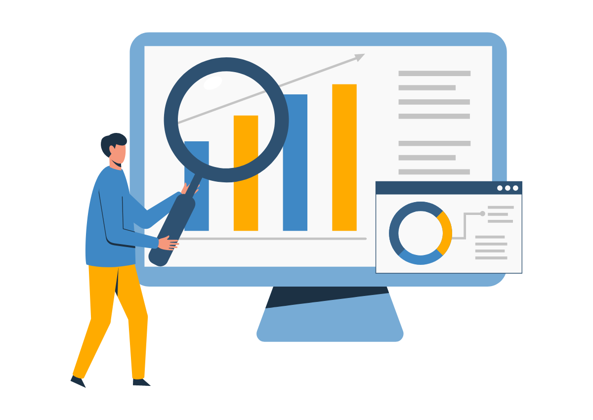 Man analyzing business data on screen