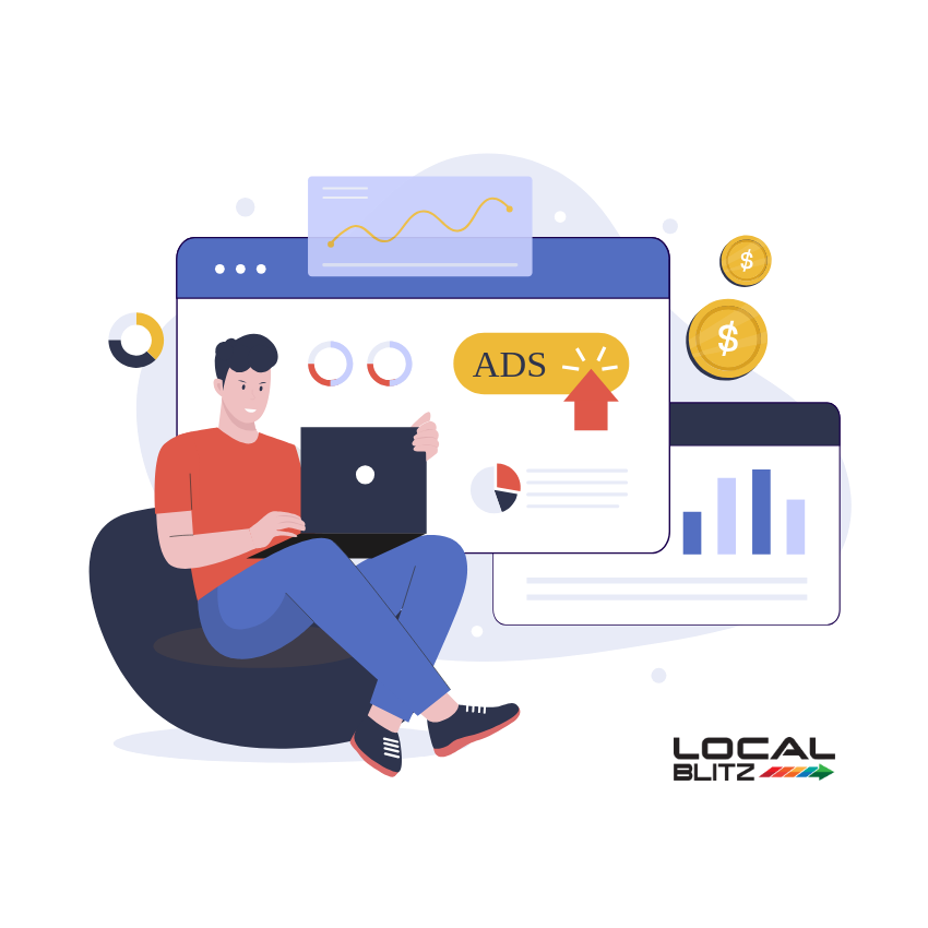 Digital marketing ads and analytics illustration