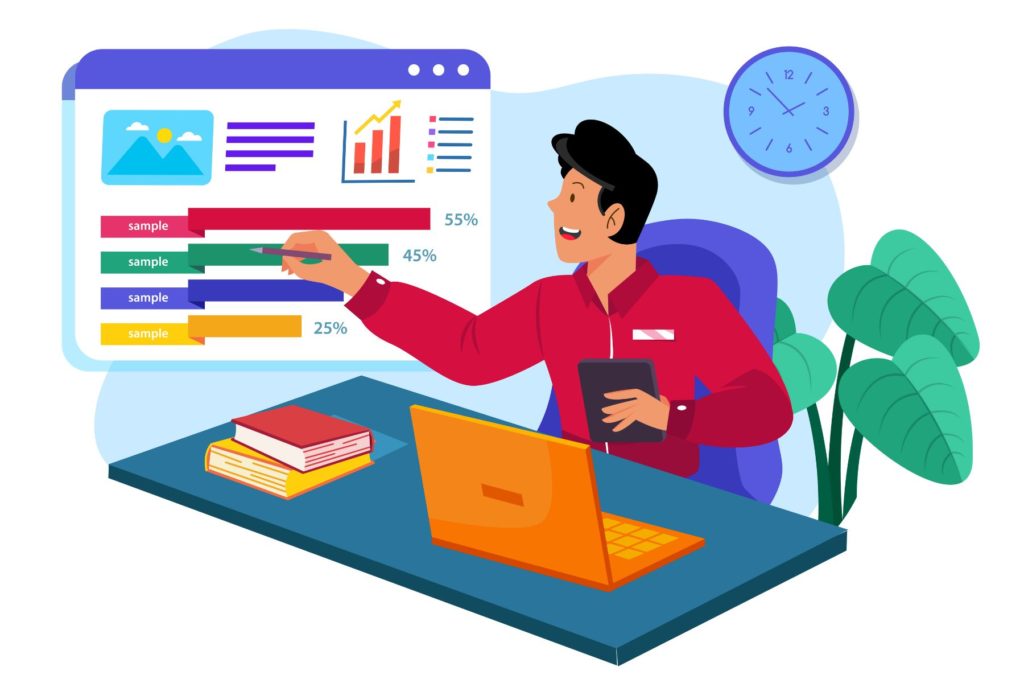 Person analyzing colorful data charts at desk