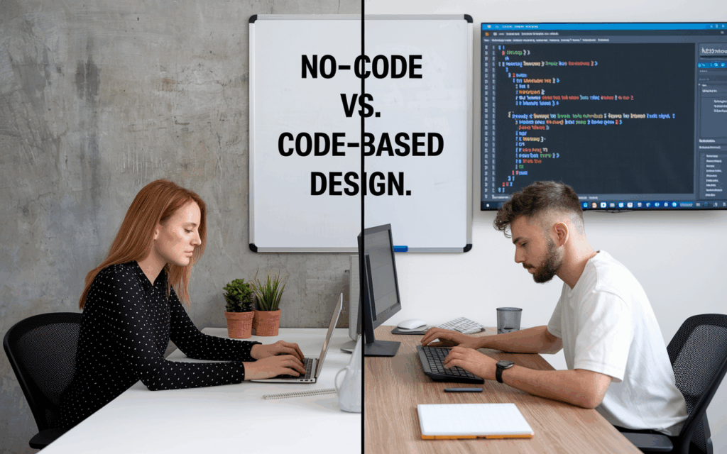 Comparison of no-code and code-based design.