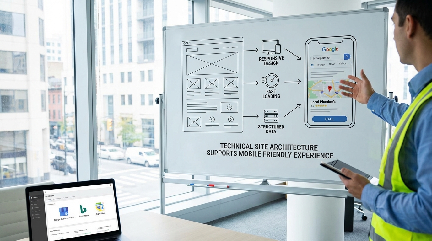 Mobile-friendly site architecture aids Google Business Profile, Bing Places, Apple Maps visibility.