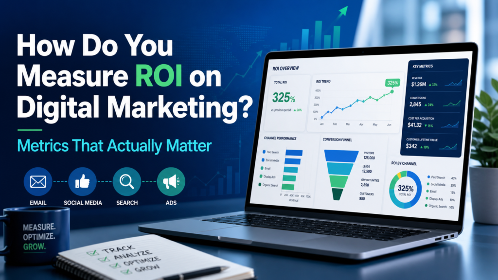 Digital marketing ROI metrics and growth analysis.