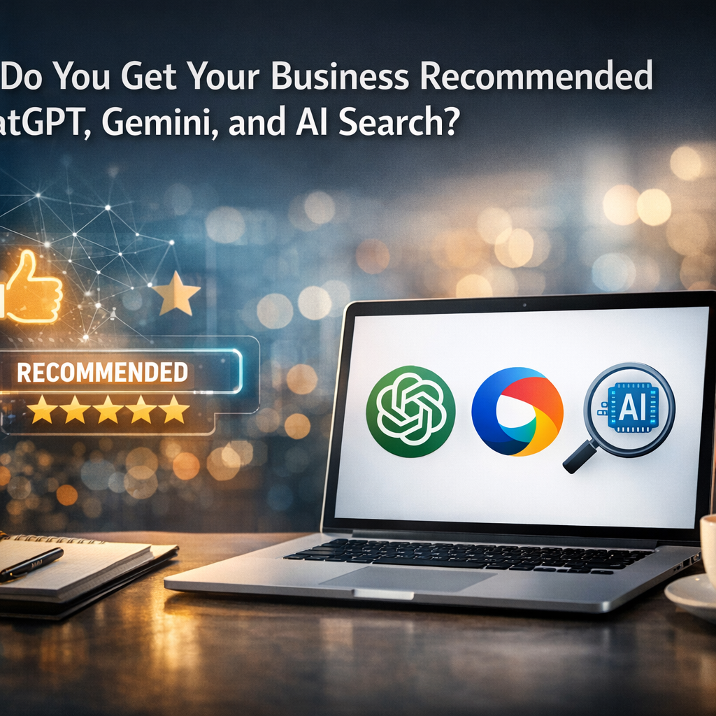 Professional illustration of How Do You Get Your Business Recommended by ChatGPT, Gemini, and AI Search?