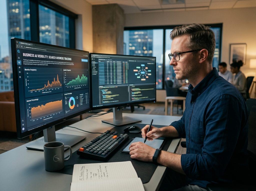 Analytics dashboard tracking business brand visibility and rankings in AI search engine answers
