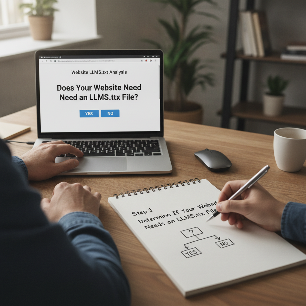 Professional illustration of Step 1: Determine If Your Website Needs an llms.txt File
