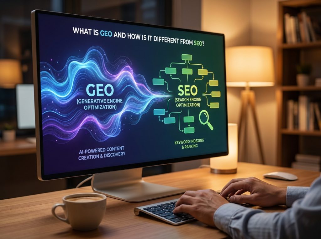 Professional illustration of What Is GEO (Generative Engine Optimization) and How Is It Different From SEO?
