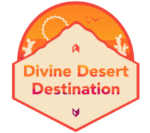 Divine Desert Destination logo with orange desert mountain and sun badge