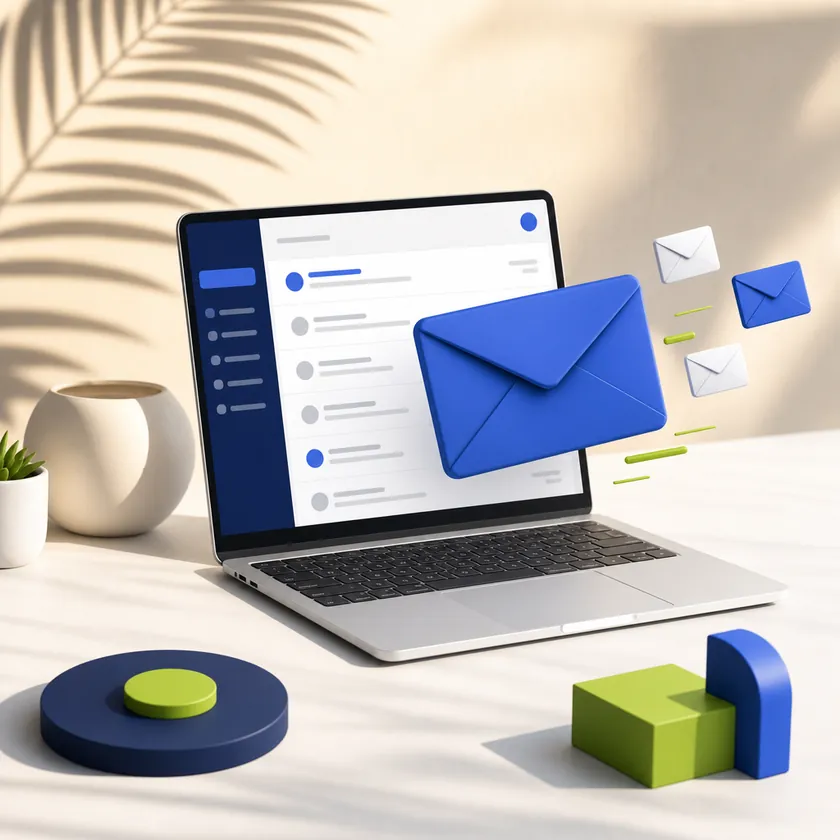 San Diego email marketing illustration with an email envelope leaving a laptop inbox