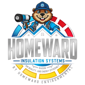 Homeward Insulation Systems logo with beaver mascot holding a spray foam gun
