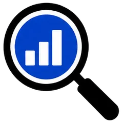 Magnifying glass over a bar chart icon